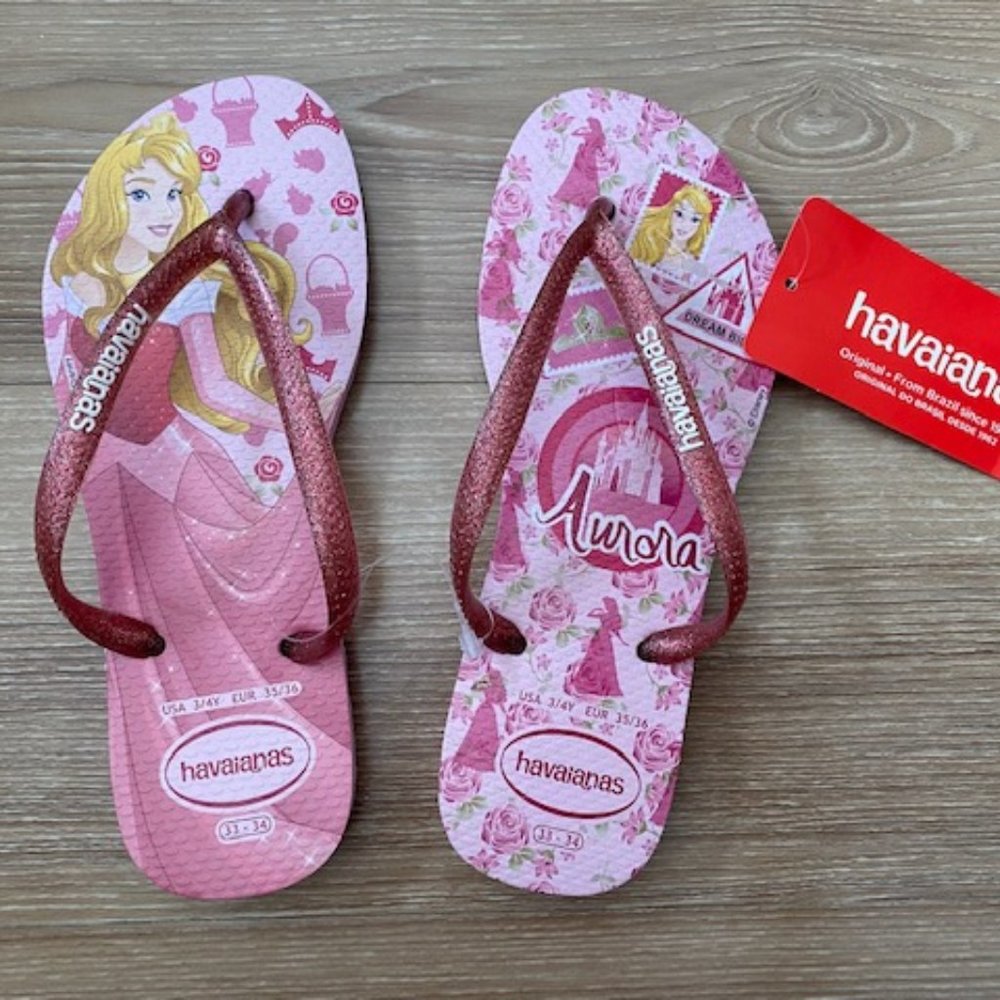 HAVAIANAS GIRLS BRAND NEW DISNEY SLEEPING BEAUTY SANDALS FLIP FLOPS SHOES